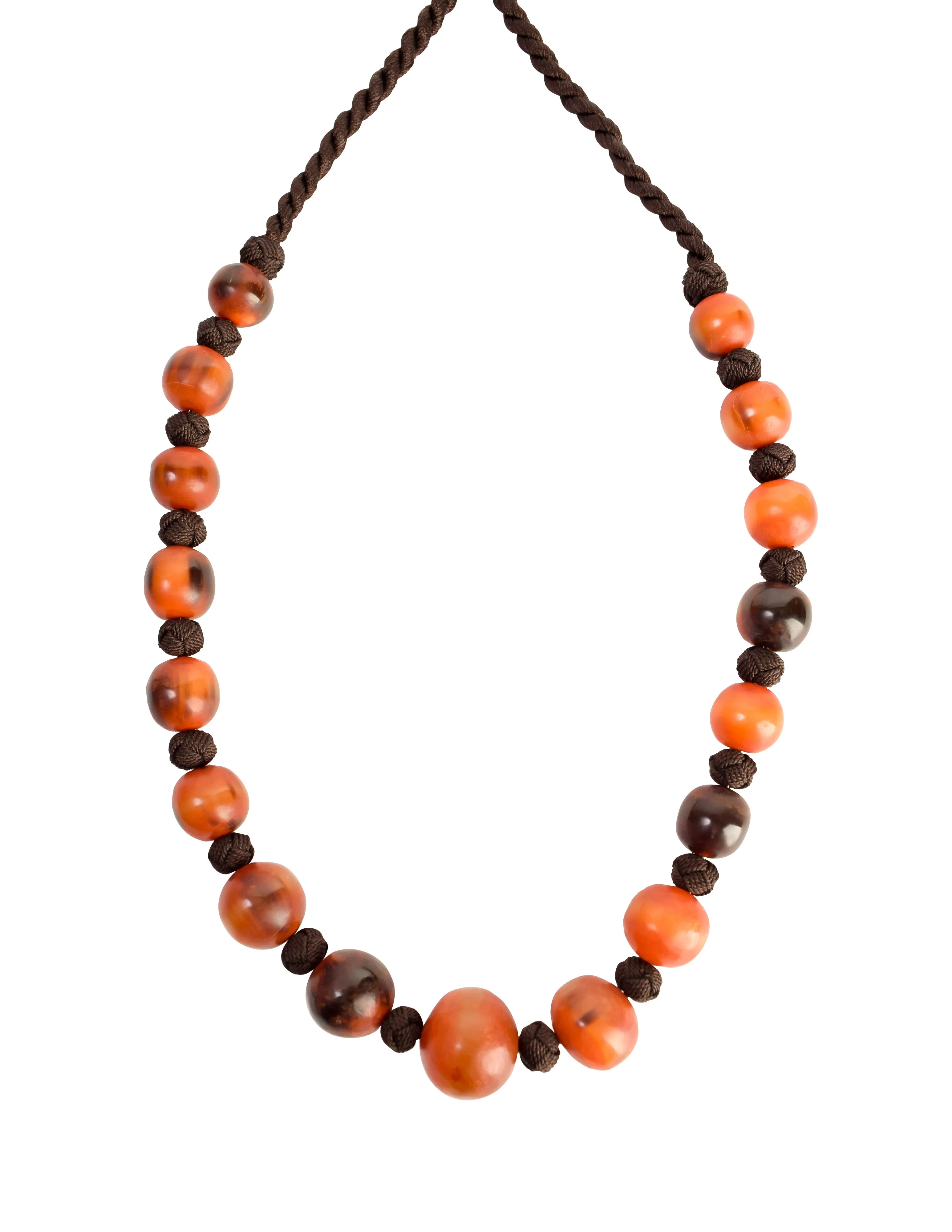 Yves Saint Laurent Vintage 1990s Orange and Brown Horn Beaded Passementerie Tassel Necklace